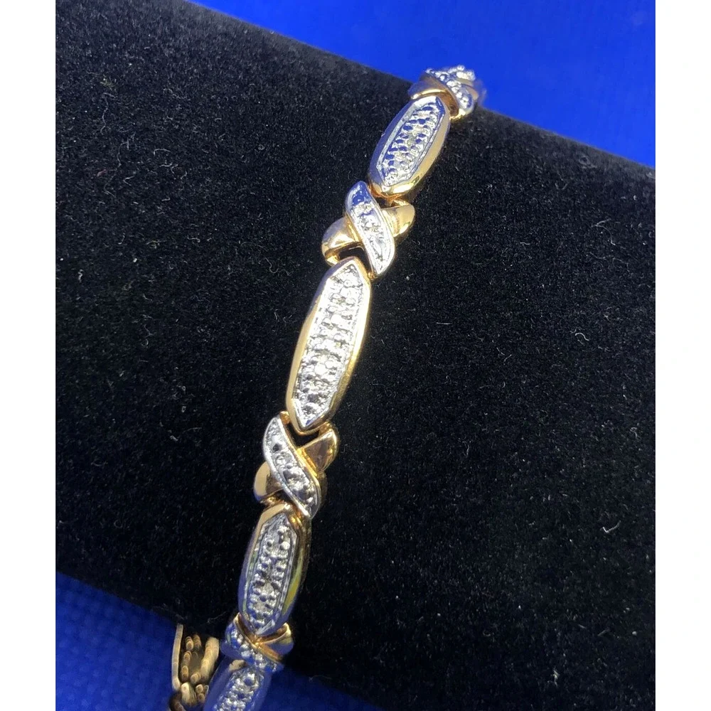 Designer 925 Sterling Silver Vermeil Two Tone Diamond Tennis Bracelet
